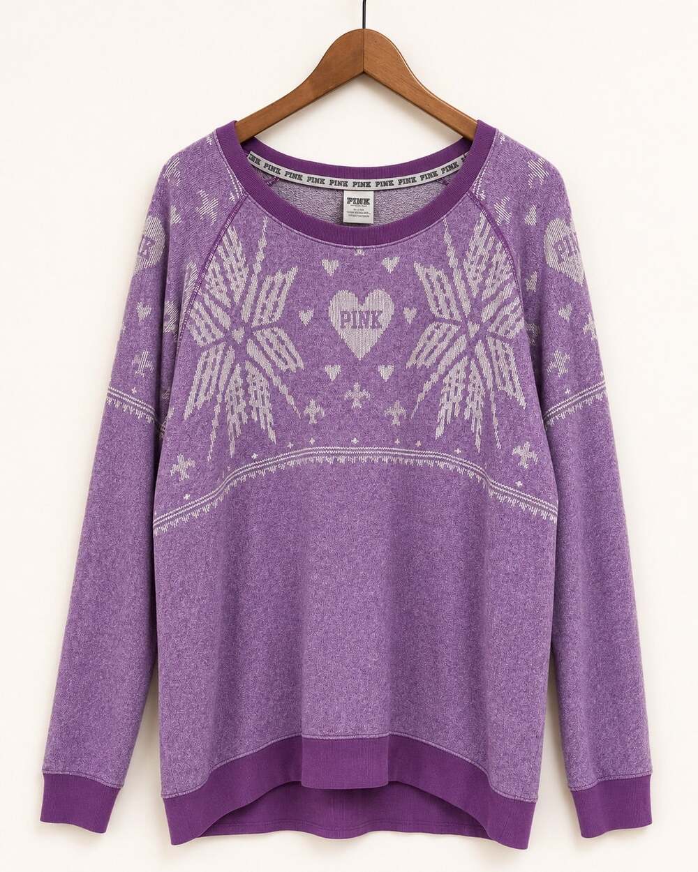 Victoria's Secret PINK Purple Palm Tree Sweatshirt Womens Pullover Y2K Sz L